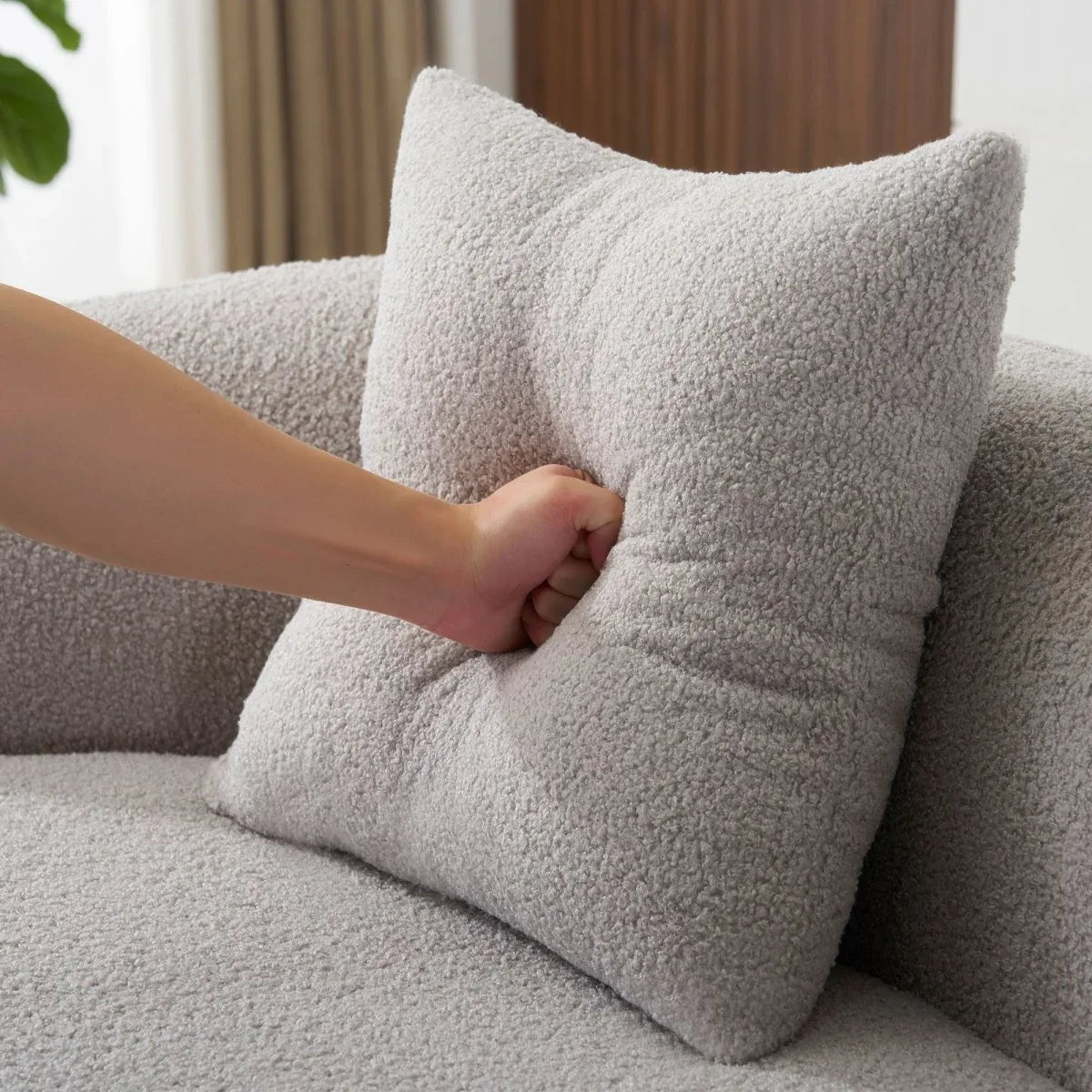 Grey Curved Soft Foam Spring Loveseat With Pillows - Omega Lifestyles