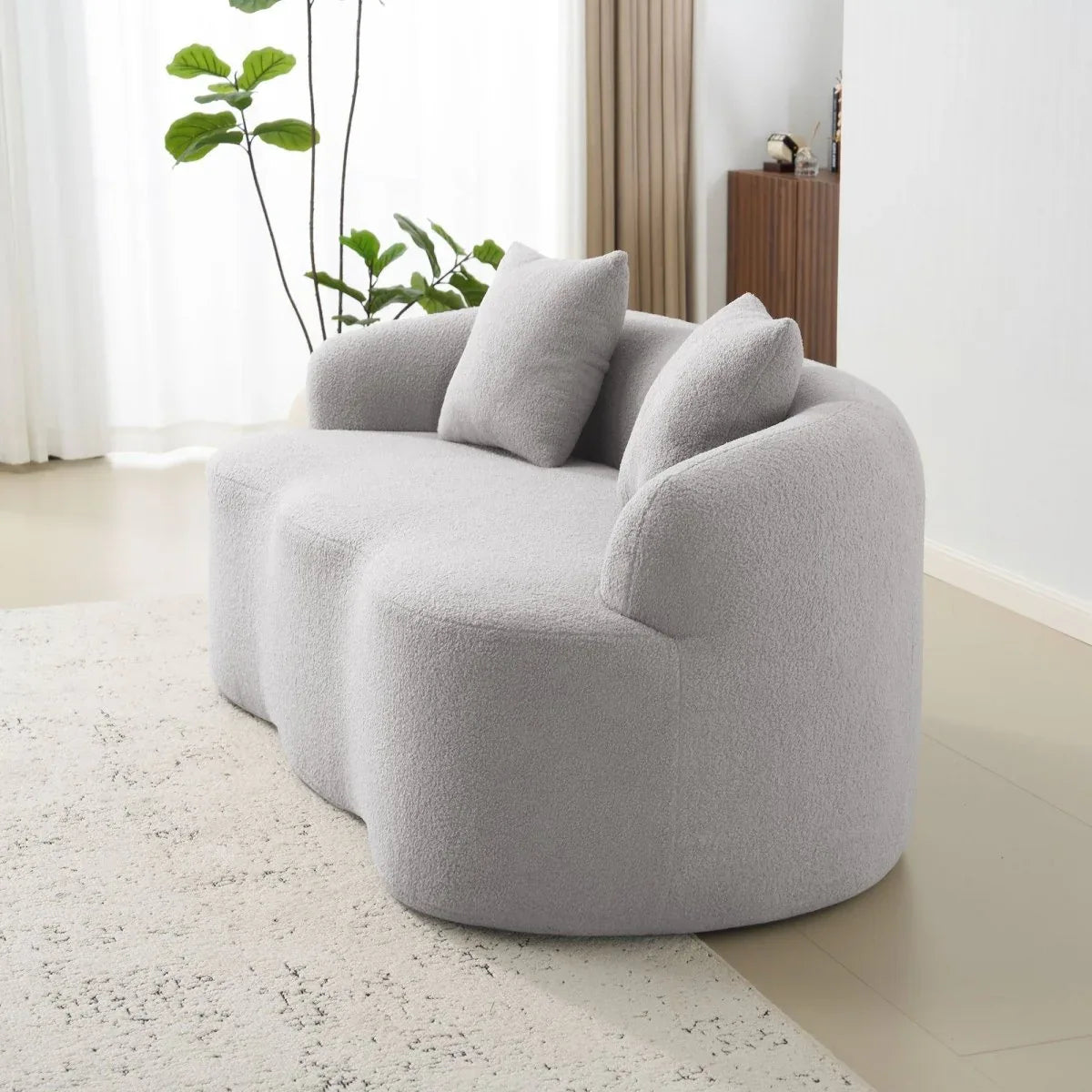 Grey Curved Soft Foam Spring Loveseat With Pillows - Omega Lifestyles