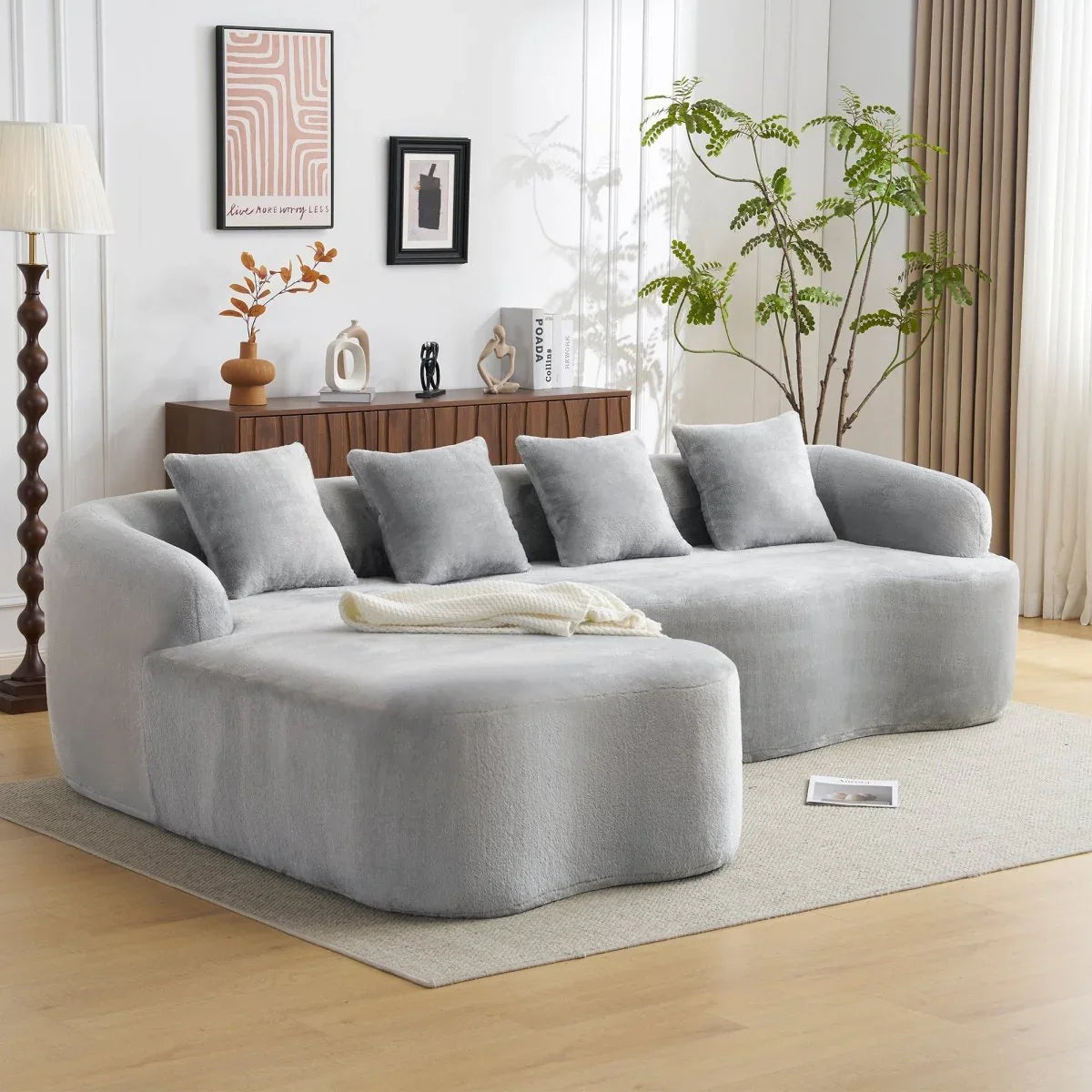 Grey Modular L-Shape Sectional Sofa With Curved Chaise - Omega Lifestyles
