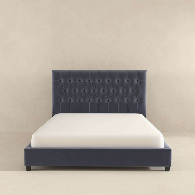 Grey Velvet Upholstered Queen Platform Bed Frame - Omega Lifestyles