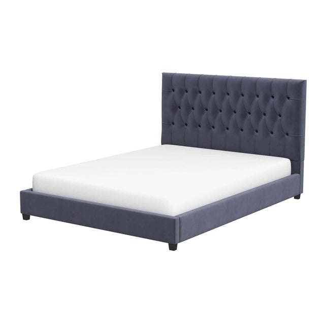 Grey Velvet Upholstered Queen Platform Bed Frame - Omega Lifestyles