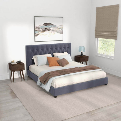 Grey Velvet Upholstered Queen Platform Bed Frame - Driftwood - Omega Lifestyles