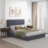 Grey Velvet Upholstered Queen Platform Bed Frame - Driftwood - Omega Lifestyles