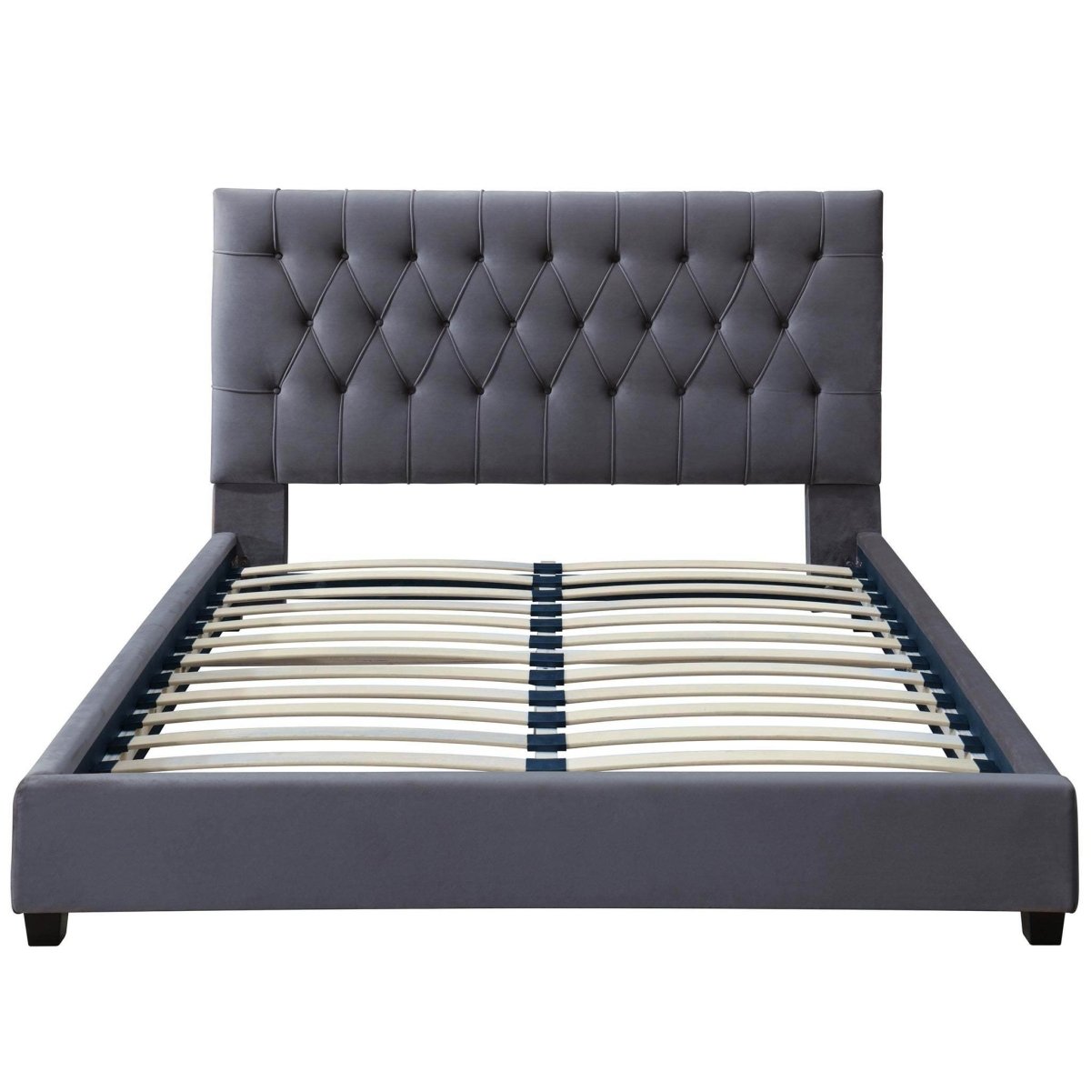 Grey Velvet Upholstered Queen Platform Bed Frame - Driftwood - Omega Lifestyles