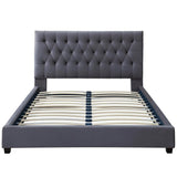 Grey Velvet Upholstered Queen Platform Bed Frame - Driftwood - Omega Lifestyles