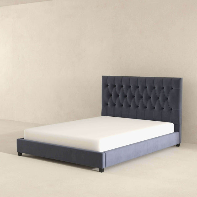Grey Velvet Upholstered Queen Platform Bed Frame - Omega Lifestyles