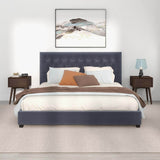 Grey Velvet Upholstered Queen Platform Bed Frame - Driftwood - Omega Lifestyles