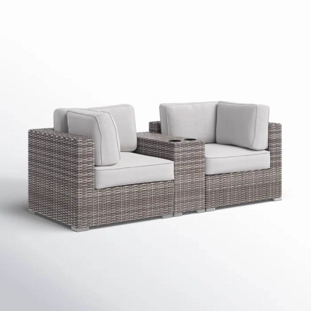 Handcrafted HDPE Wicker 79 - Inch Outdoor Loveseat With Cushions - Driftwood - Omega Lifestyles