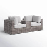 Handcrafted HDPE Wicker 79 - Inch Outdoor Loveseat With Cushions - Driftwood - Omega Lifestyles