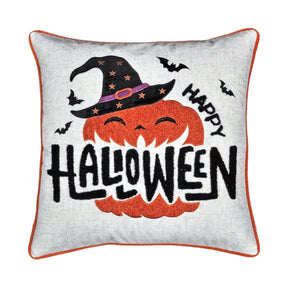 Happy Halloween Pumpkin Witch Embroidered Throw Pillow 20x20 Inch - Omega Lifestyles