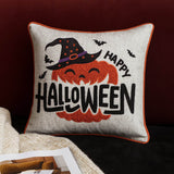 Happy Halloween Pumpkin Witch Embroidered Throw Pillow 20x20 Inch - Driftwood - Omega Lifestyles