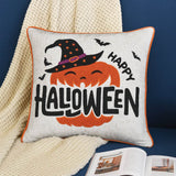 Happy Halloween Pumpkin Witch Embroidered Throw Pillow 20x20 Inch - Driftwood - Omega Lifestyles