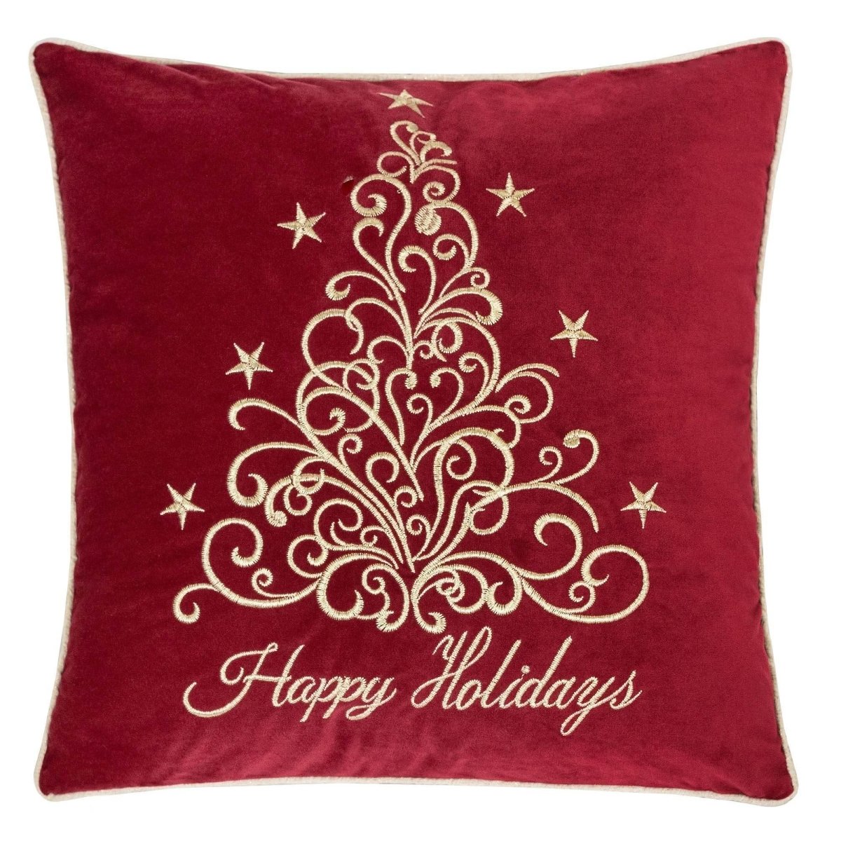 Happy Holidays Embroidered 20x20 Velvet Throw Pillow - Driftwood - Omega Lifestyles