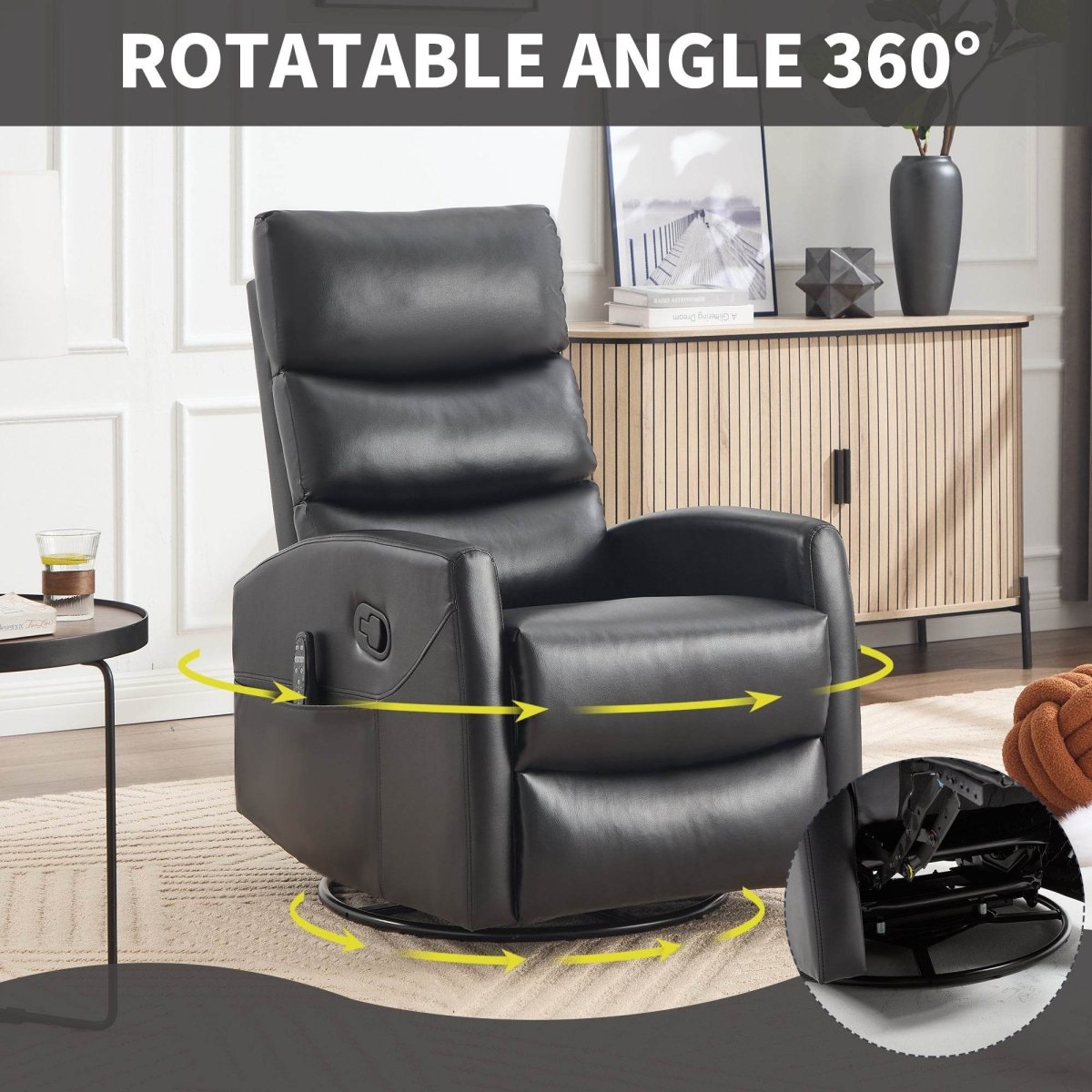 Heat Massage Medium - Firm Faux Leather Recliner Chair - Driftwood - Omega Lifestyles