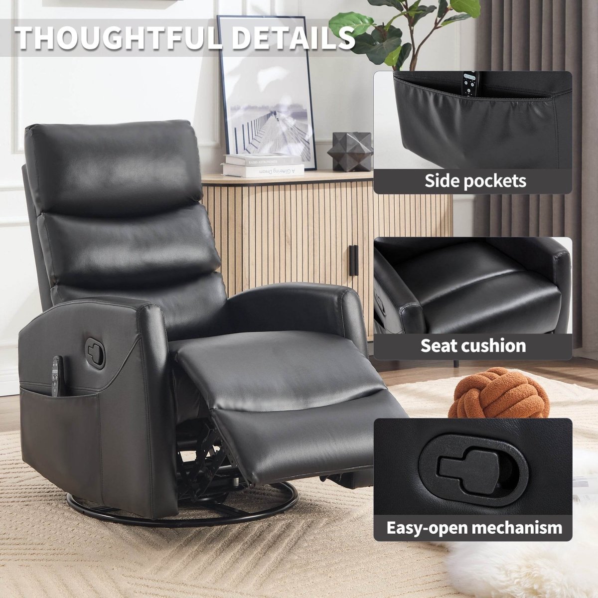 Heat Massage Medium - Firm Faux Leather Recliner Chair - Driftwood - Omega Lifestyles