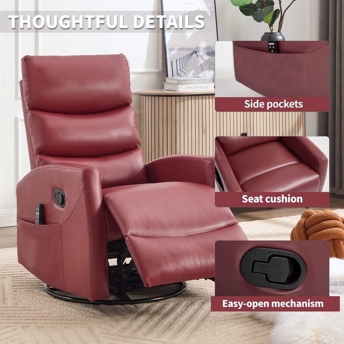 Heat Massage Recliner Chair With Swivel Rocker And Heat - Driftwood - Omega Lifestyles