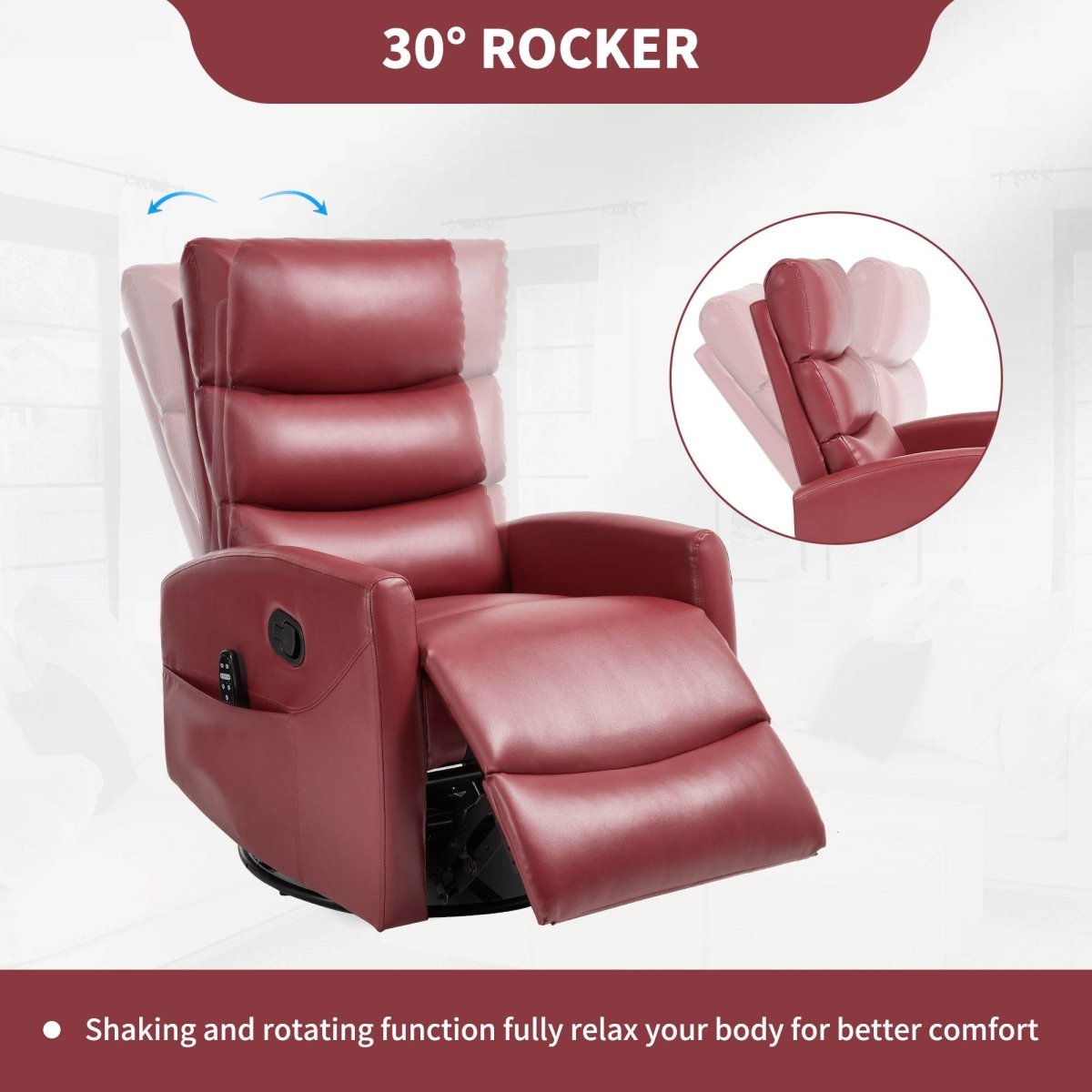 Heat Massage Recliner Chair With Swivel Rocker And Heat - Driftwood - Omega Lifestyles