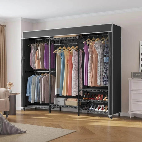 Heavy Duty Covered Metal Clothing Rack With Cover - Sleep Galleria