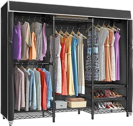 Heavy Duty Covered Metal Clothing Rack With Cover - Sleep Galleria
