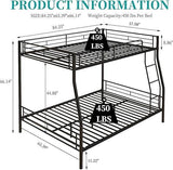 Heavy Duty Full Over Queen Metal Bunk Bed Frame - Driftwood - Omega Lifestyles