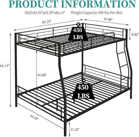 Heavy Duty Full Over Queen Metal Bunk Bed Frame - Driftwood - Omega Lifestyles