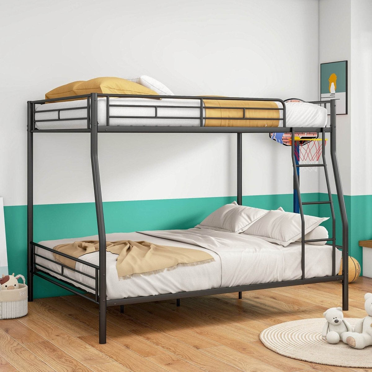 Heavy Duty Full Over Queen Metal Bunk Bed Frame - Driftwood - Omega Lifestyles