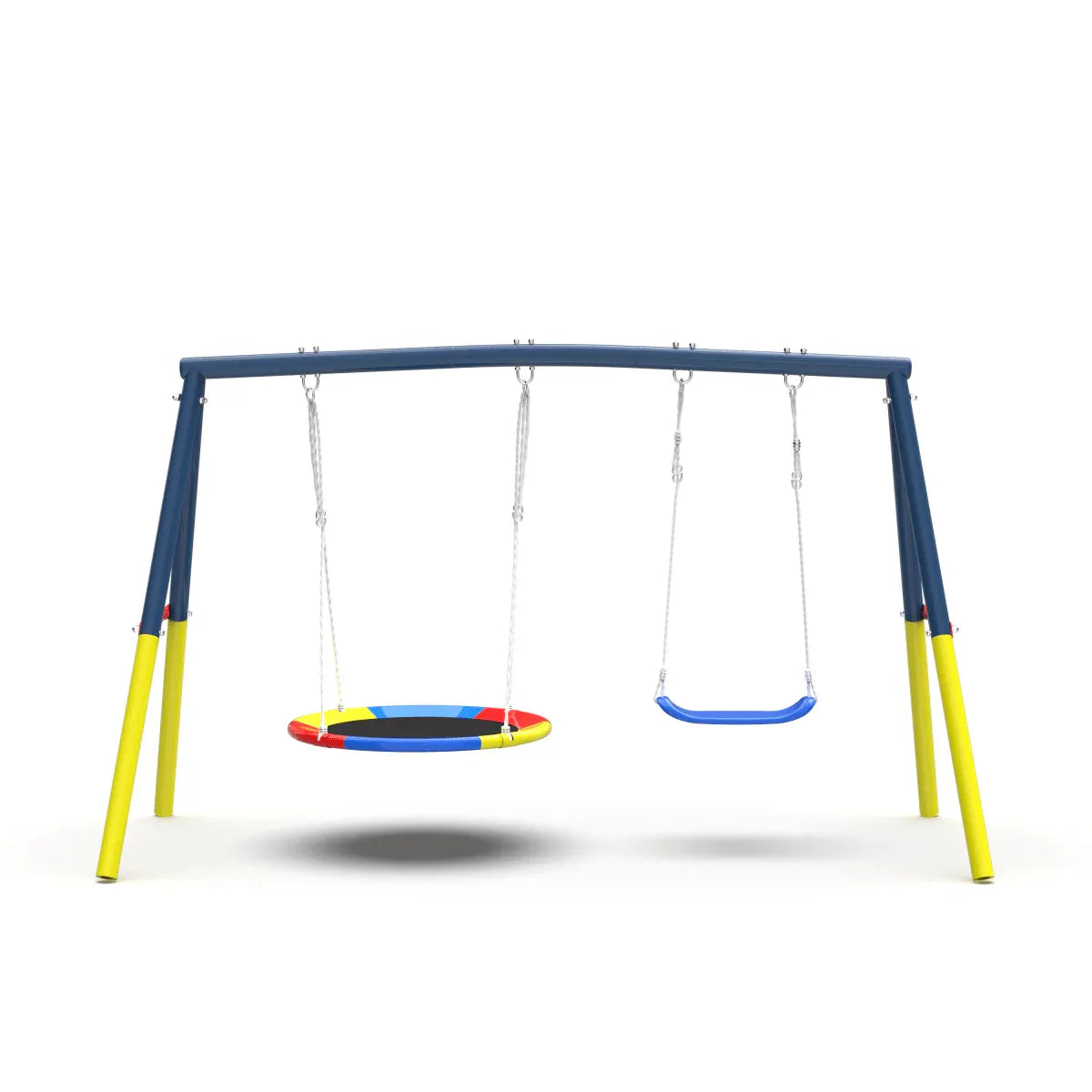 Heavy-Duty Metal Outdoor Swing Set With Saucer Belt Seats - Omega Lifestyles