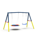 Heavy-Duty Metal Outdoor Swing Set With Saucer Belt Seats - Omega Lifestyles