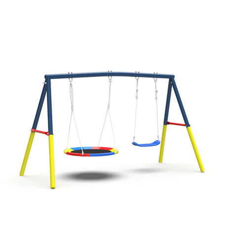 Heavy-Duty Metal Outdoor Swing Set With Saucer Belt Seats - Omega Lifestyles