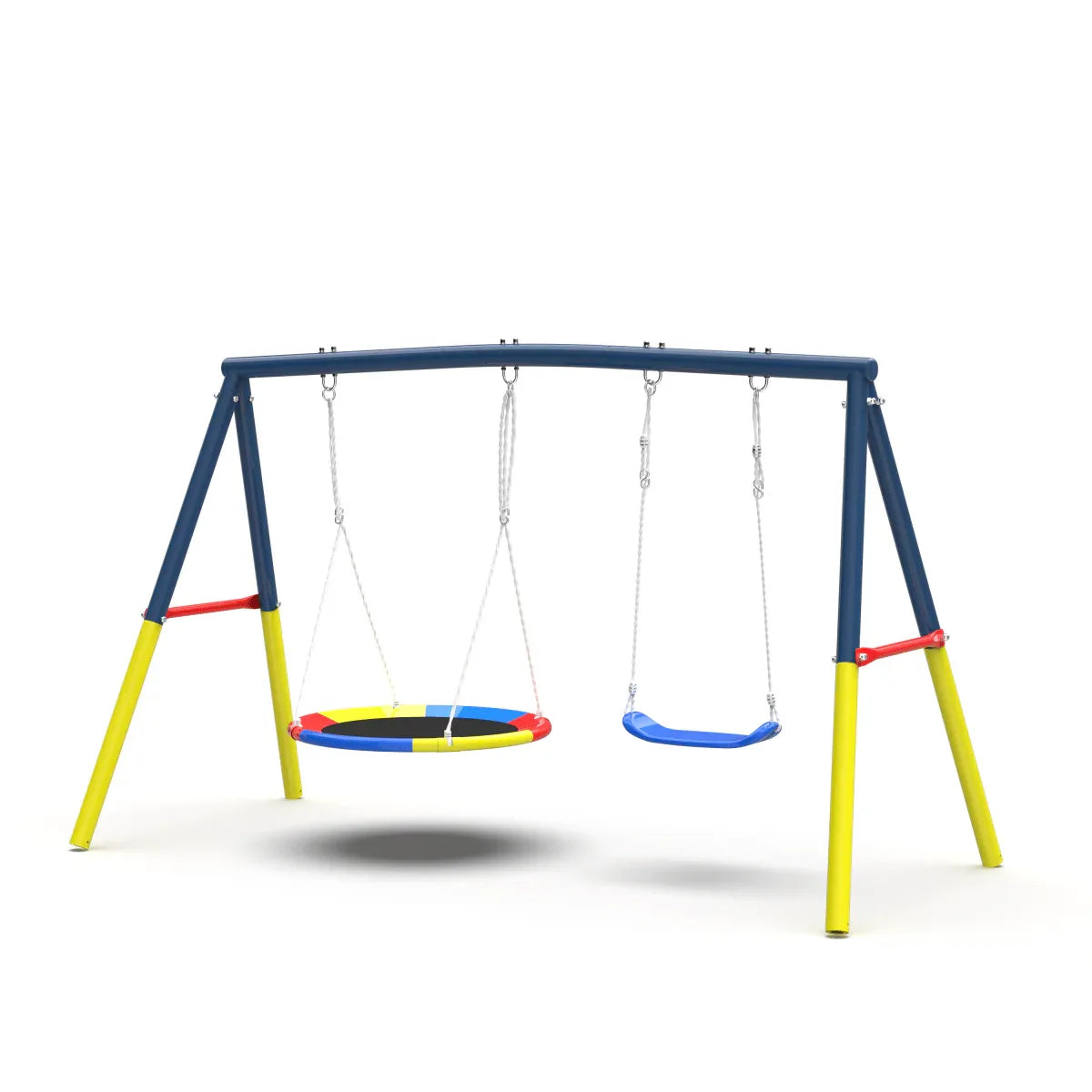 Heavy-Duty Metal Outdoor Swing Set With Saucer Belt Seats - Omega Lifestyles