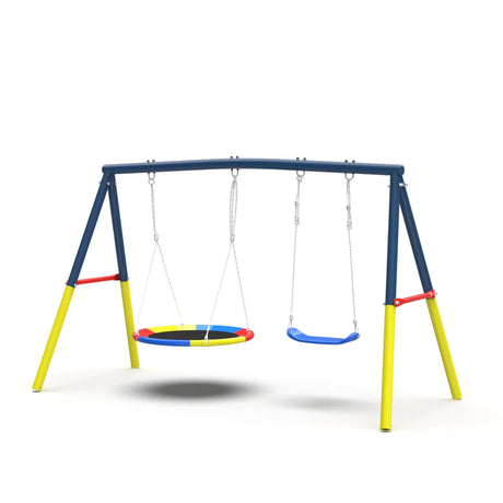 Heavy-Duty Metal Outdoor Swing Set With Saucer Belt Seats - Omega Lifestyles
