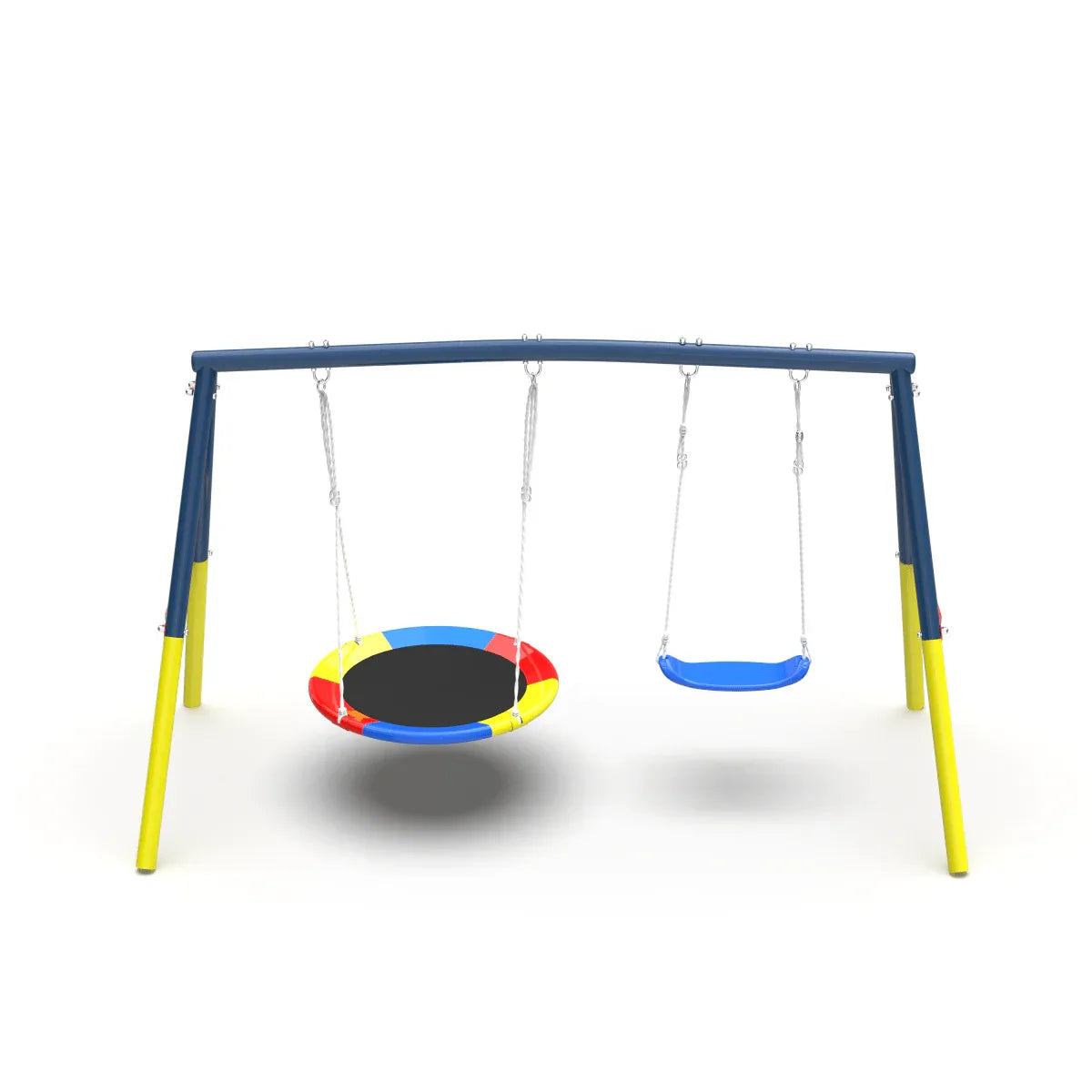 Heavy-Duty Metal Outdoor Swing Set With Saucer Belt Seats - Omega Lifestyles