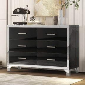 High Gloss Black MDF Dresser With 6 Drawers - Omega Lifestyles