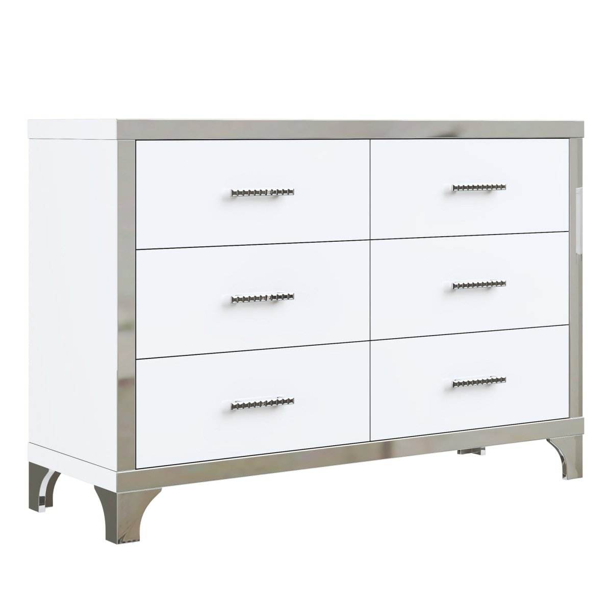 High Gloss White MDF Dresser With 6 Drawers - Sleep Galleria