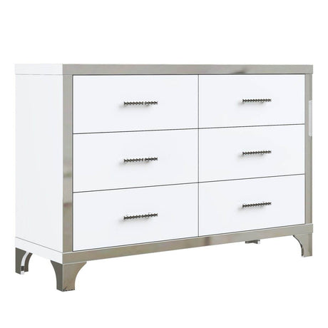 High Gloss White MDF Dresser With 6 Drawers - Sleep Galleria