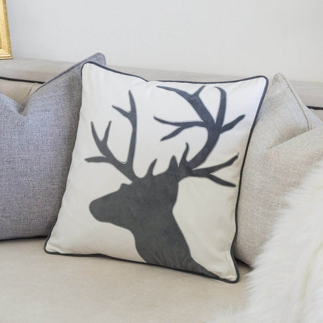 Holiday Reindeer Velvet Accent Pillow With Plush Insert - Driftwood - Omega Lifestyles