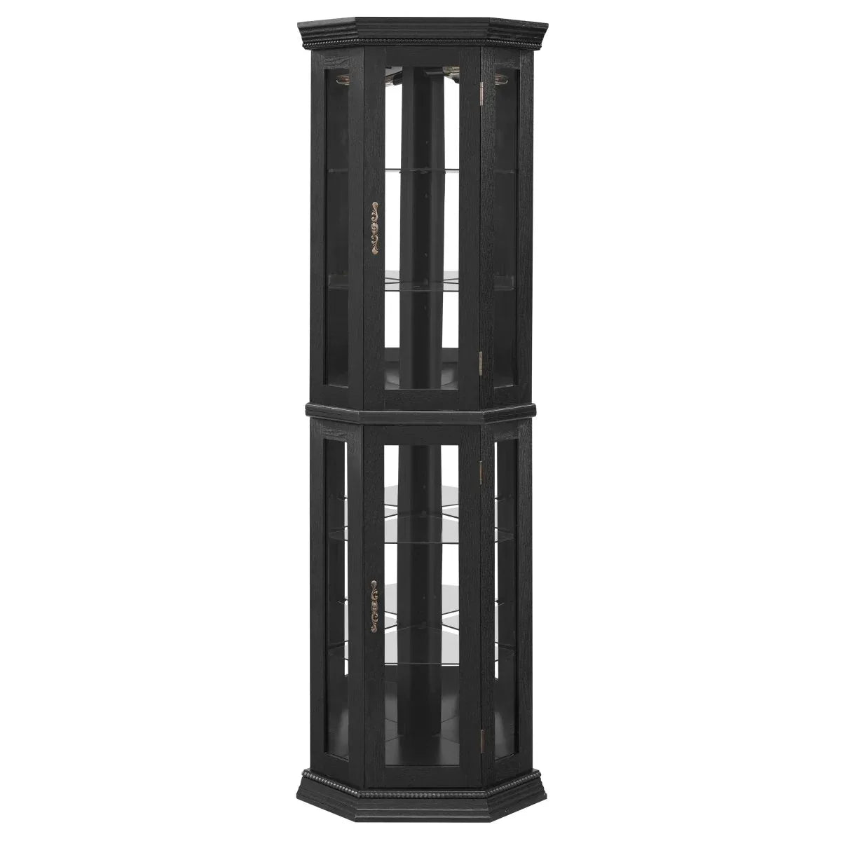 Illuminated Corner Glass Curio Cabinet With Adjustable Shelves - Omega Lifestyles