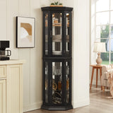 Illuminated Corner Glass Curio Cabinet With Adjustable Shelves - Omega Lifestyles