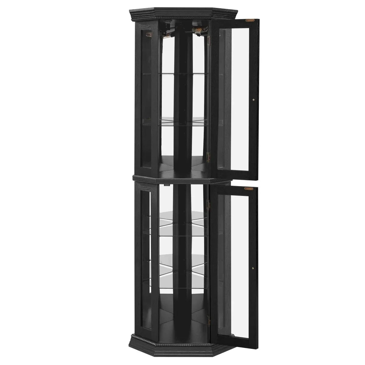 Illuminated Corner Glass Curio Cabinet With Adjustable Shelves - Omega Lifestyles