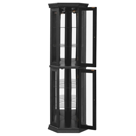 Illuminated Corner Glass Curio Cabinet With Adjustable Shelves - Omega Lifestyles