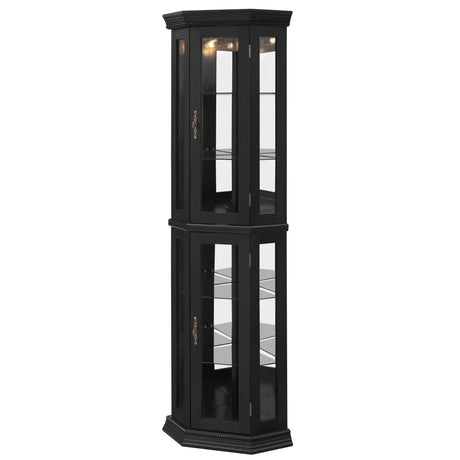 Illuminated Corner Glass Curio Cabinet With Adjustable Shelves - Omega Lifestyles