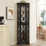 Illuminated Corner Glass Curio Cabinet With Adjustable Shelves - Omega Lifestyles