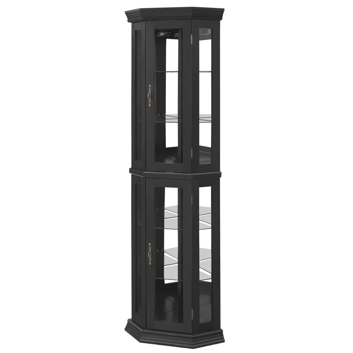 Illuminated Corner Glass Curio Cabinet With Adjustable Shelves - Omega Lifestyles