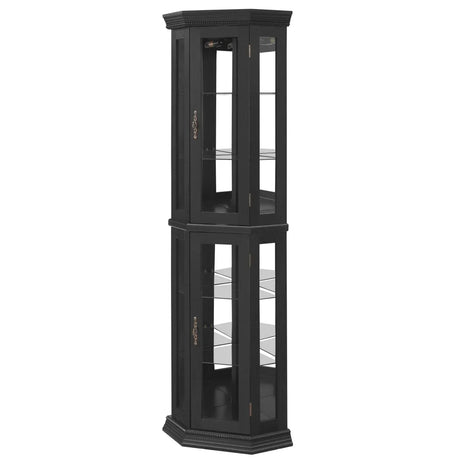 Illuminated Corner Glass Curio Cabinet With Adjustable Shelves - Omega Lifestyles