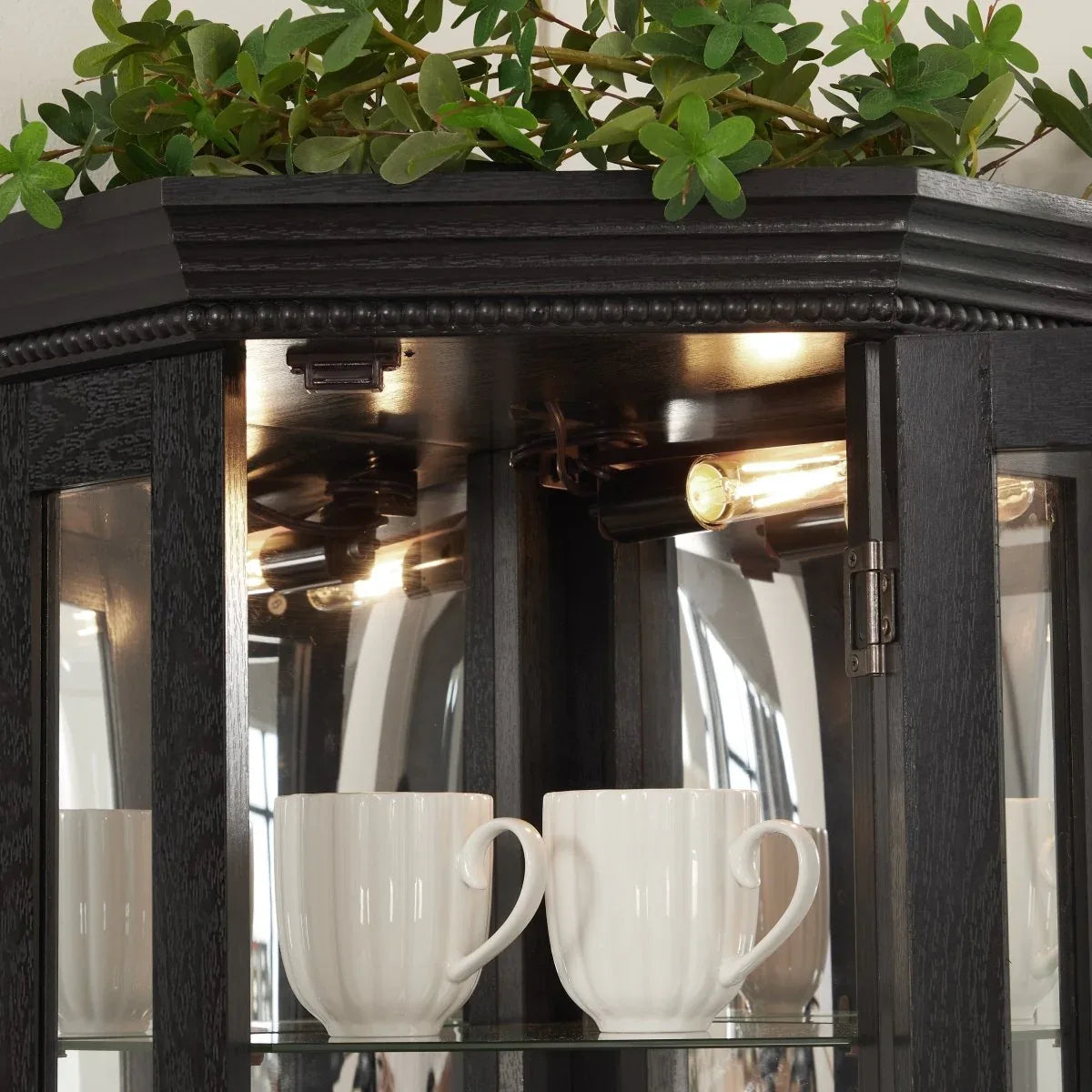 Illuminated Corner Glass Curio Cabinet With Adjustable Shelves - Omega Lifestyles