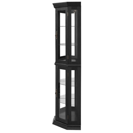 Illuminated Corner Glass Curio Cabinet With Adjustable Shelves - Omega Lifestyles