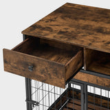 Indoor Rustic Metal Wood Dog Cage Crate With Double Doors - Omega Lifestyles