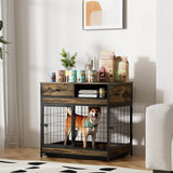 Indoor Rustic Metal Wood Dog Cage Crate With Double Doors - Omega Lifestyles