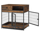 Indoor Rustic Metal Wood Dog Cage Crate With Double Doors - Omega Lifestyles