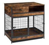 Indoor Rustic Metal Wood Dog Cage Crate With Double Doors - Omega Lifestyles
